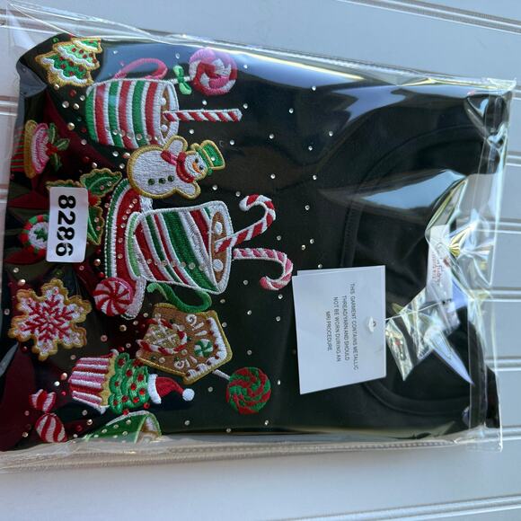 NEW! Quacker Factory Black Christmas Gingerbread & Candy Cane T-Shirt size 1X - Picture 10 of 10